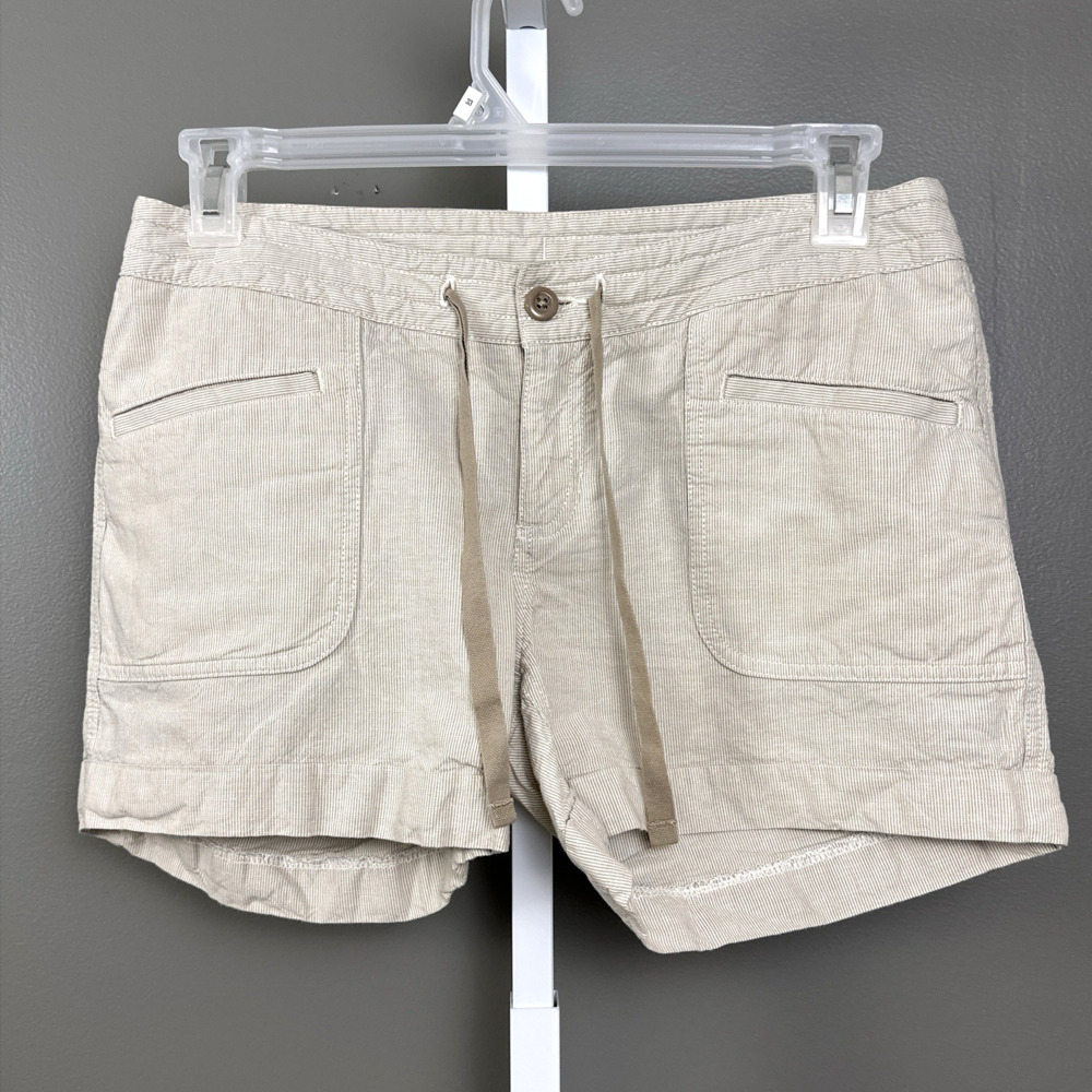 The North Face Womens 6 Linen Blend Utility Shorts Drawstring Beige Pinstripe